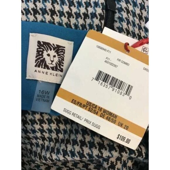 Anne Klein Skirt 16W Black Teal Houndstooth Straight Zipper Slit Work New - Picture 5 of 7